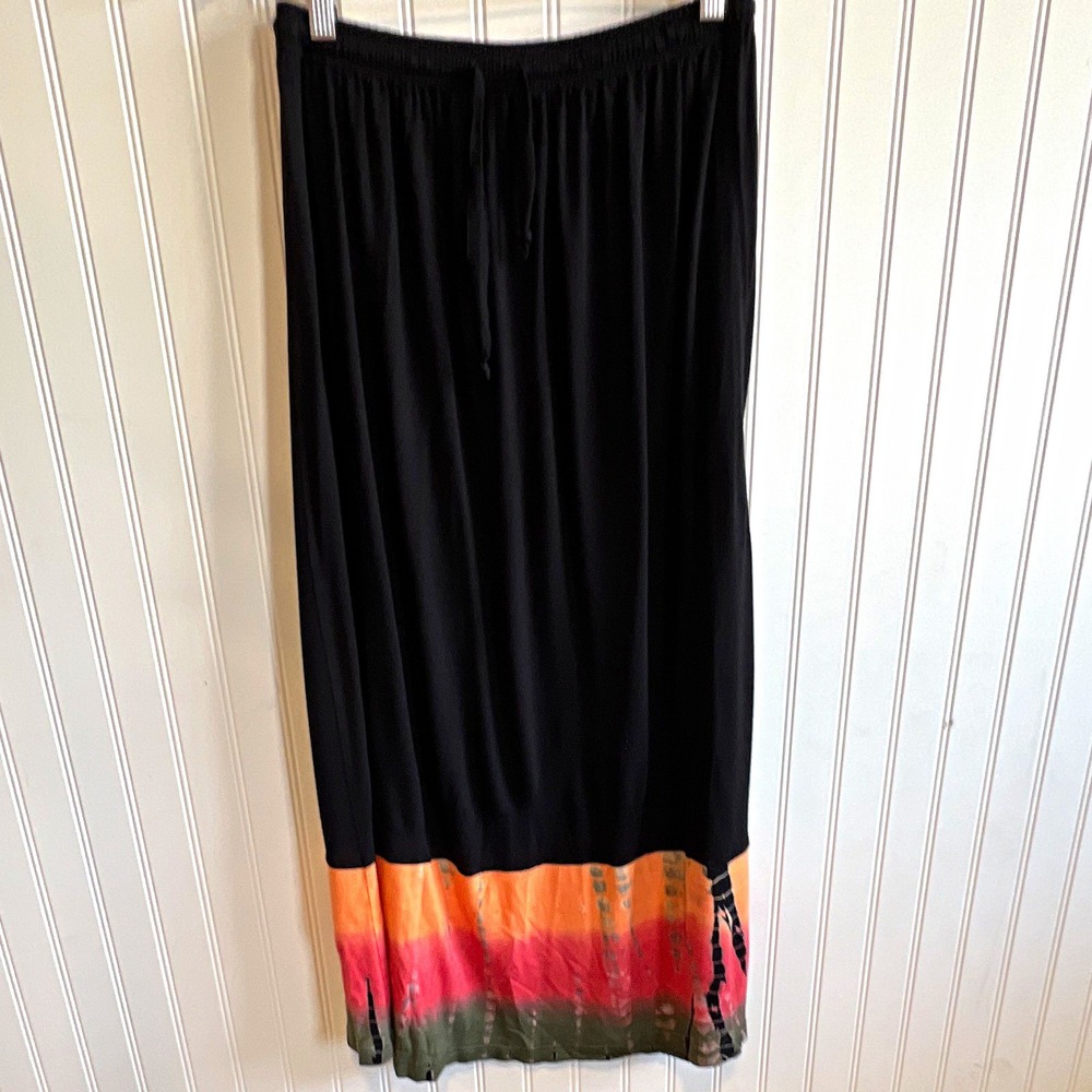 Paisley & Sage Women S Black Colorblock Maxi Skirt Elastic Drawstring Rayon